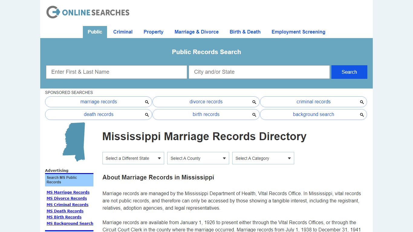 Mississippi Marriage Records Search Directory