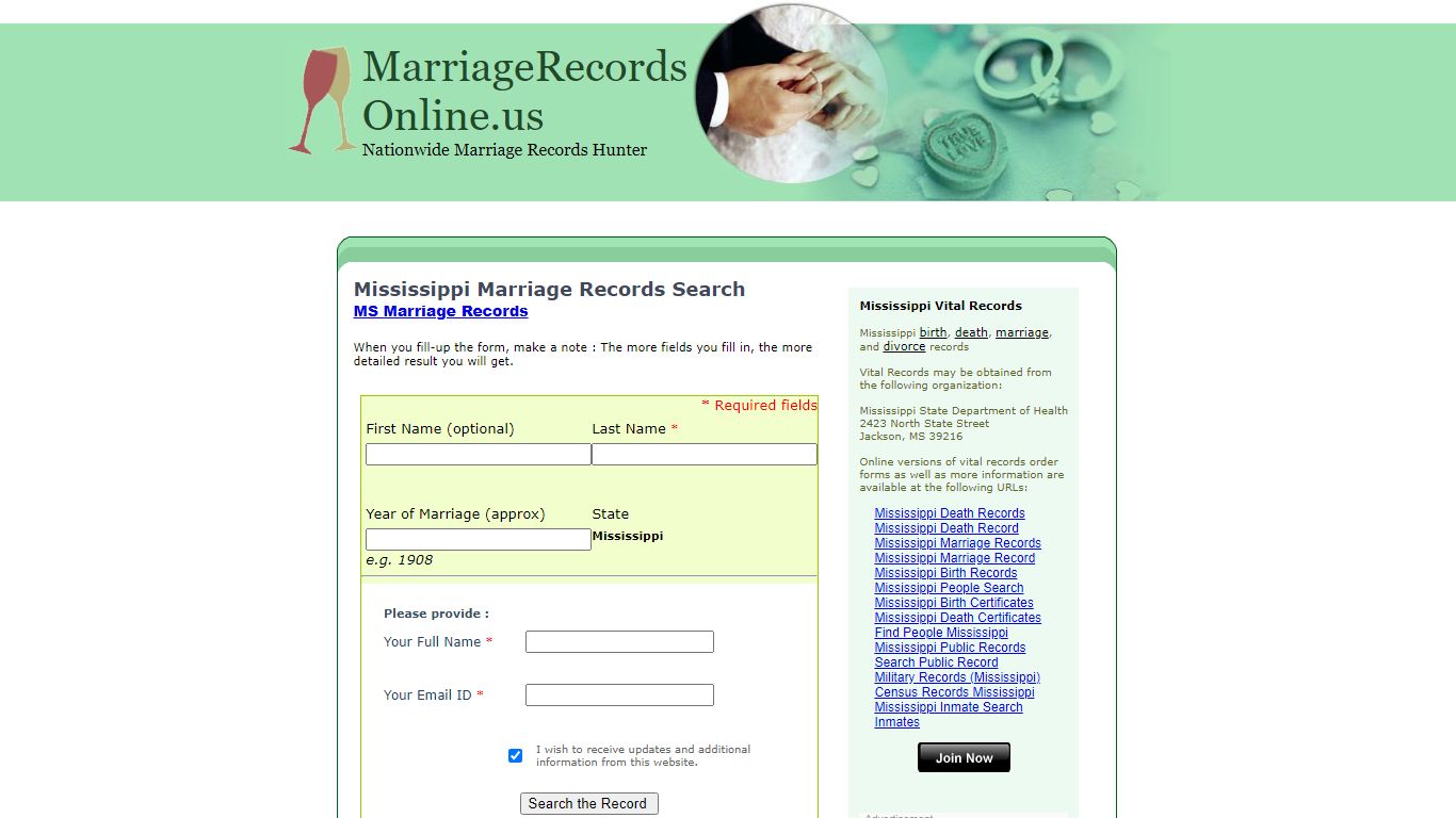 Mississippi Marriage Records Search, Mississippi State ...